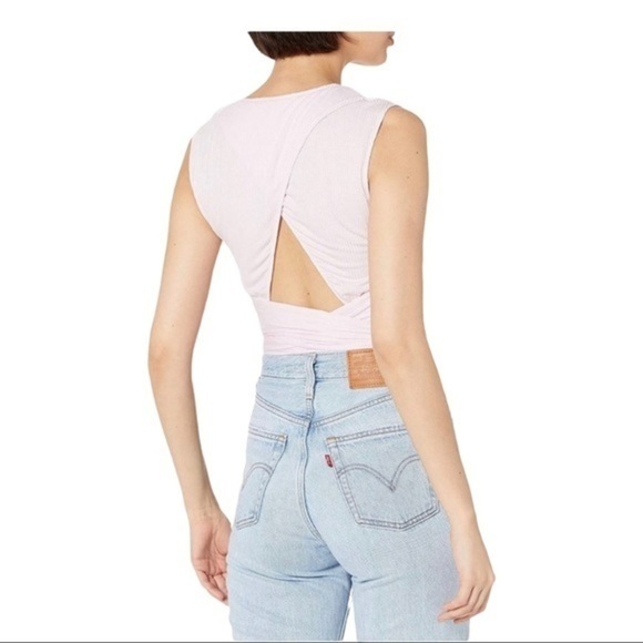 BCBGeneration Surplice Wrap Open in the Back Ribbed Bodysuit in Lilac - Picture 4 of 8